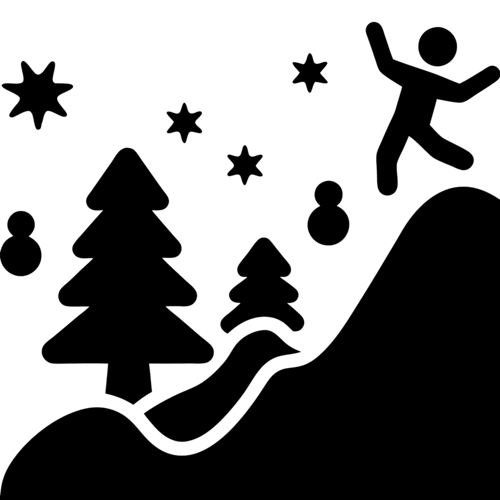 A playful and whimsical illustration of a person enjoying the snow, with stars and trees around, evoking a magical winter scene full of fun and excitement png