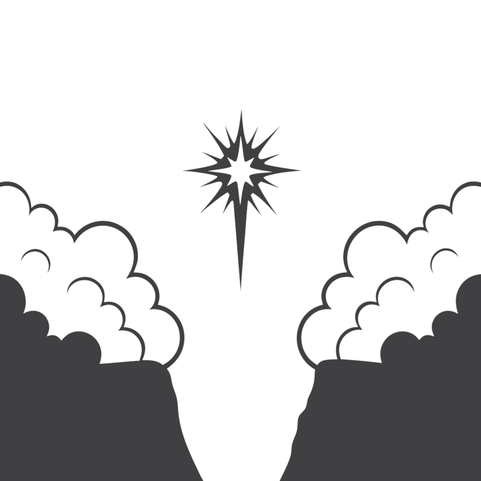 Illustration of a person reaching towards a bright star across a cliff gap, with clouds framing the scene, representing perseverance and dreams png