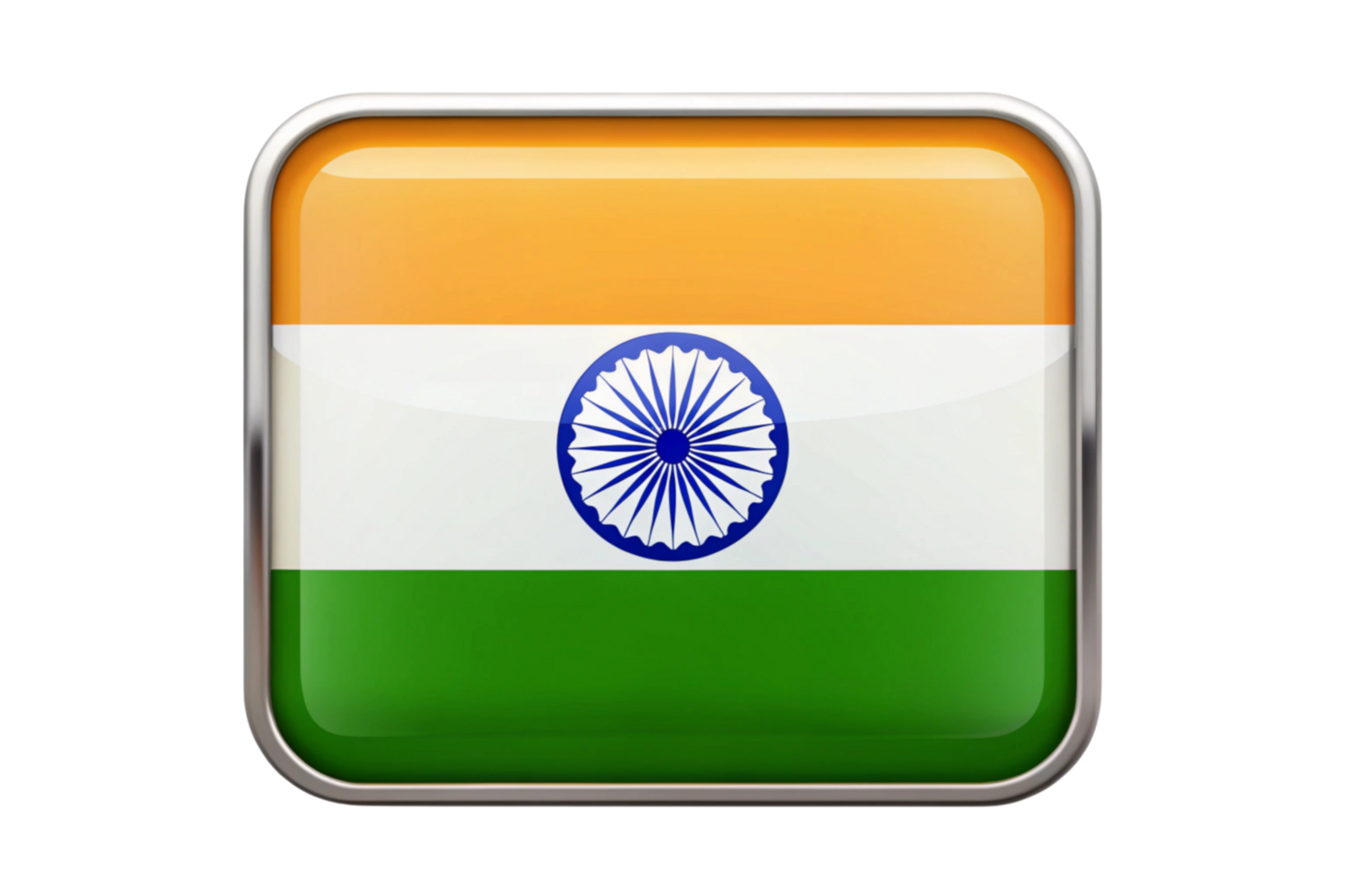 3D stylized Indian flag icon with realistic reflections and shadows on a Transparent background for design purposes png