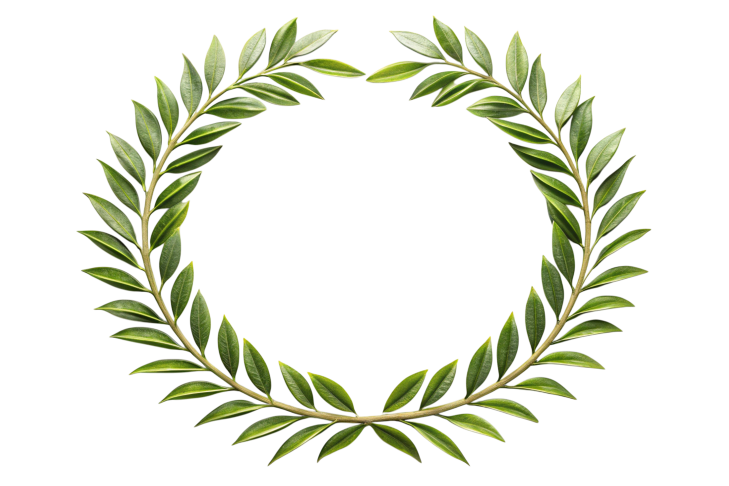 Circular laurel wreath composed of fresh green leaves, displayed on Transparent background for decorative purposes png
