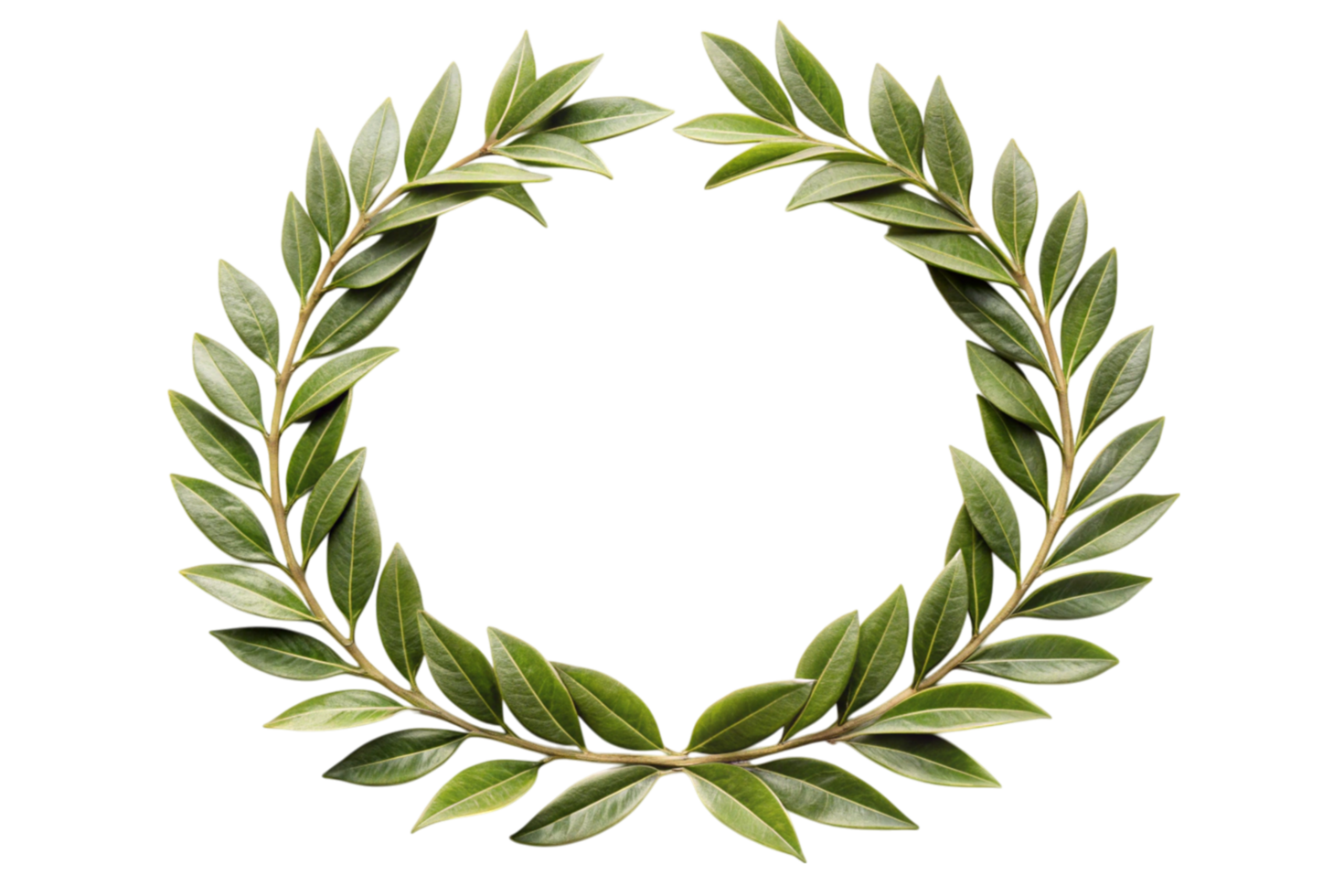 Minimalist arrangement of a laurel wreath in a circular pattern on Transparent background, symbolizing victory and honor png
