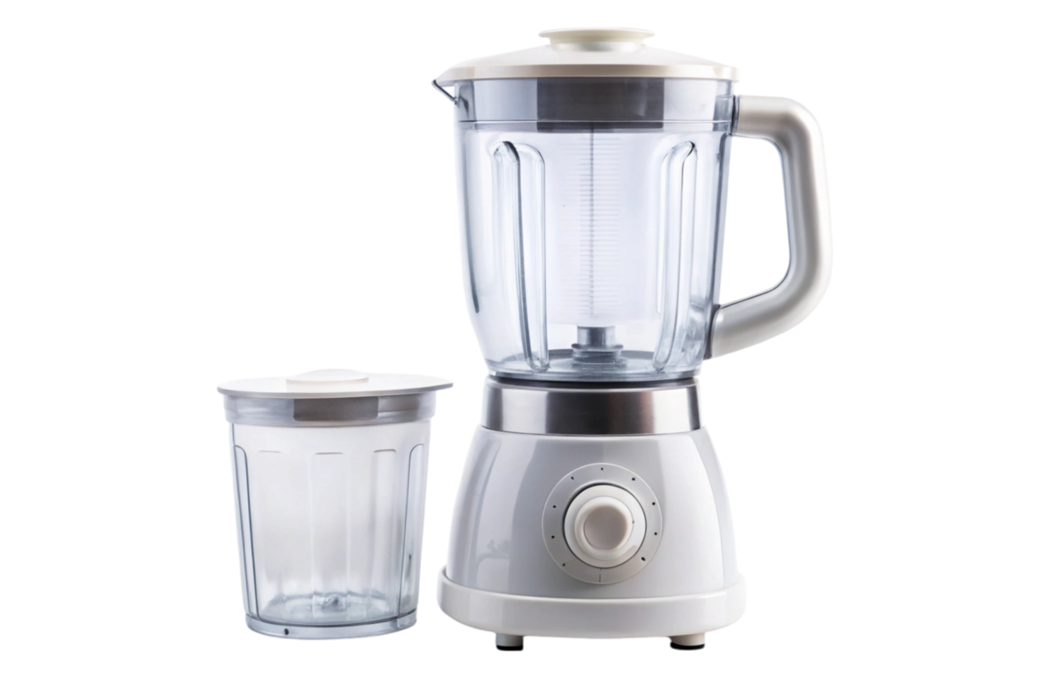Modern kitchen blender with a separate container, white and silver design, ideal for smoothies, cooking, and home appliances png
