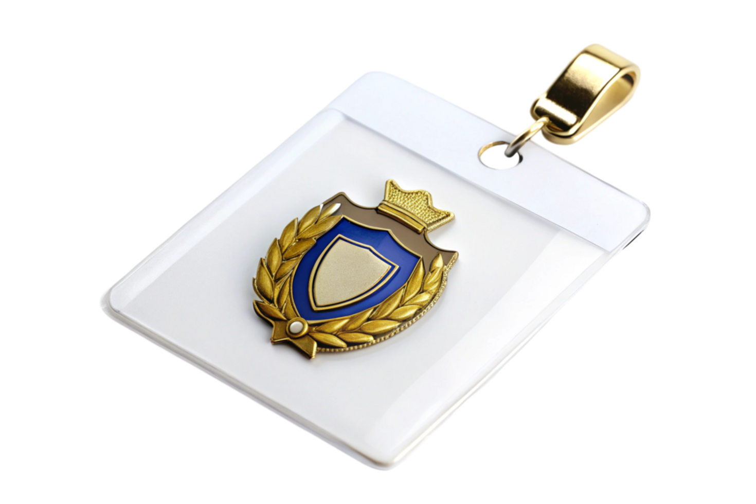 A commemorative award badge with a gold laurel wreath and blue shield, a symbol of honor and recognition for outstanding achievement png
