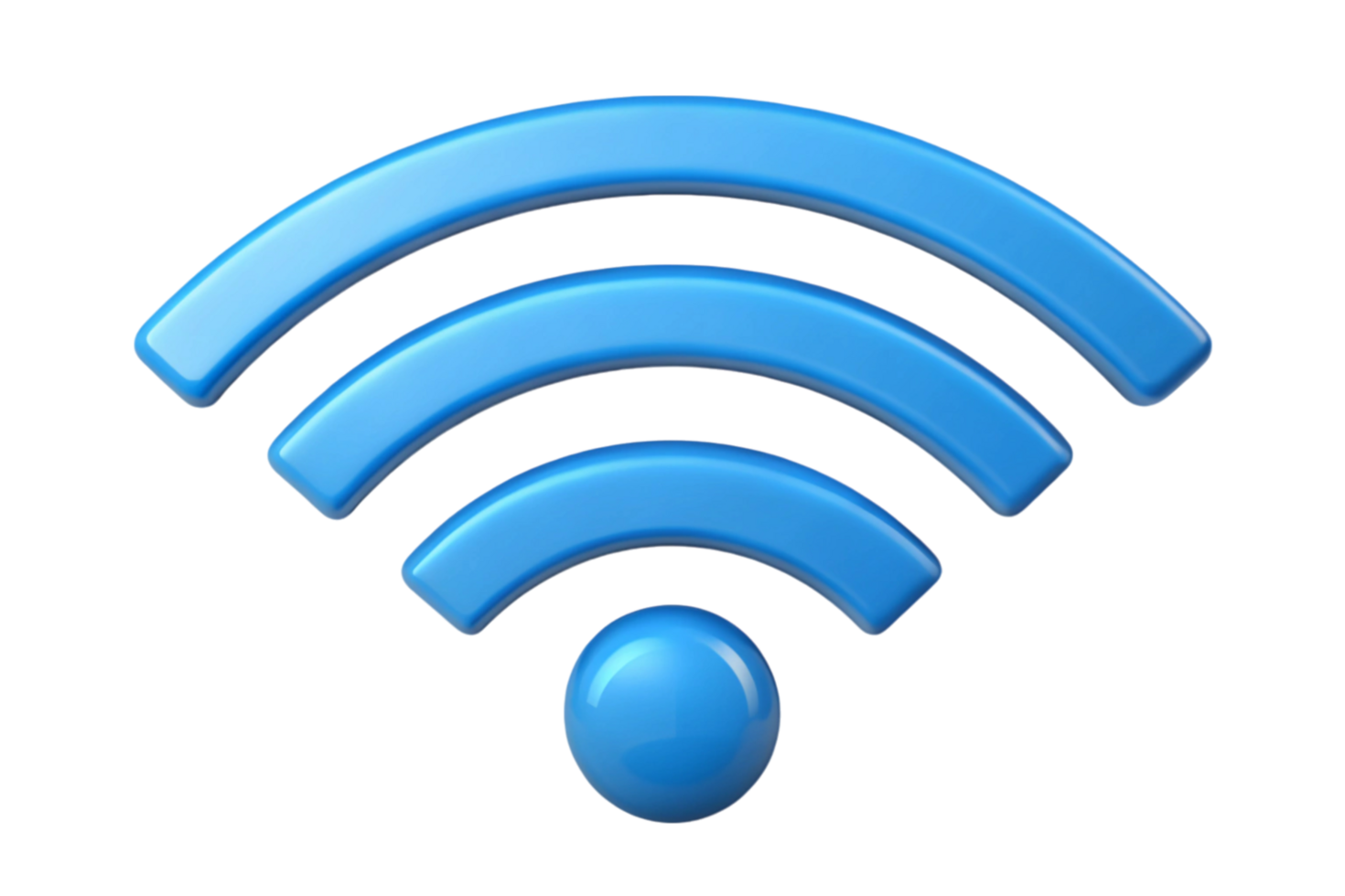 Blue Wi Fi icon with three waves symbolizing wireless network connection and internet service, representing digital communication and online connectivity png