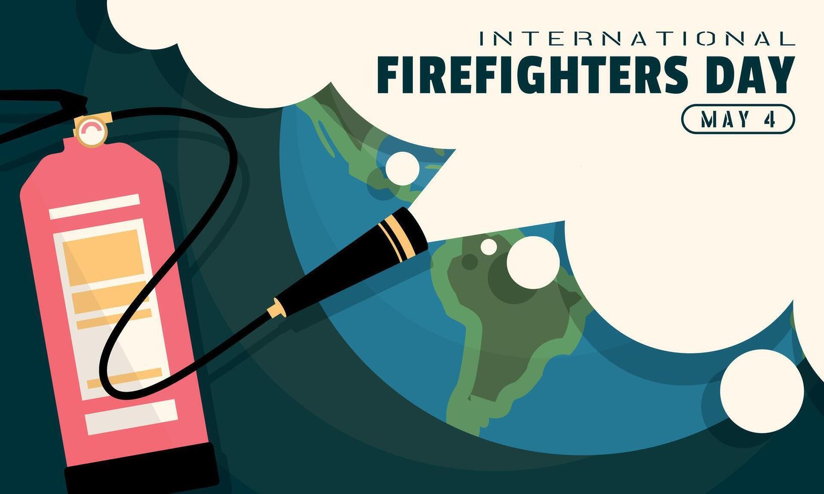 Internatinal Firefighters Day Poster. Portable fire extinguisher spraying the earth vector
