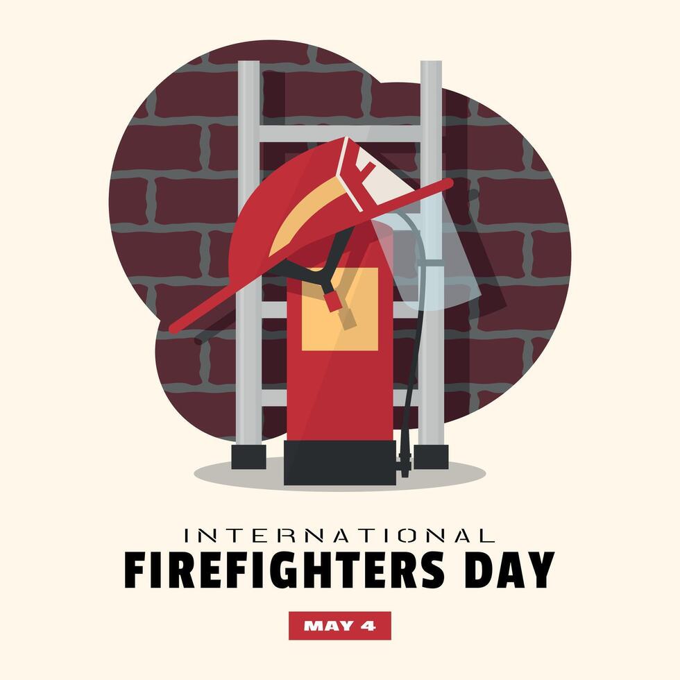 Internatinal Firefighters Day Poster. Firefighter equipment vector