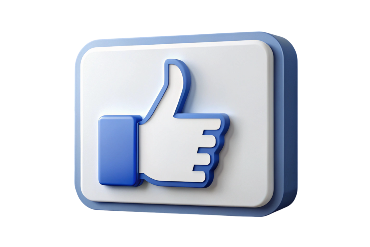 3D blue and white thumbs up icon symbolizing like, approval, and positive engagement on social media platforms png