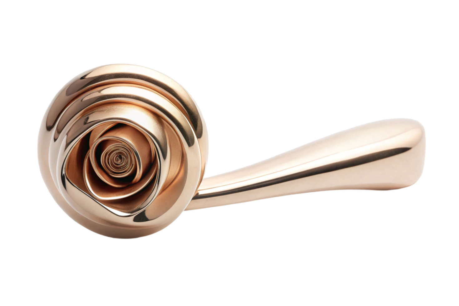 Sophisticated rose gold door handle with a rose swirl design, perfect for adding a luxurious and modern touch to any room png