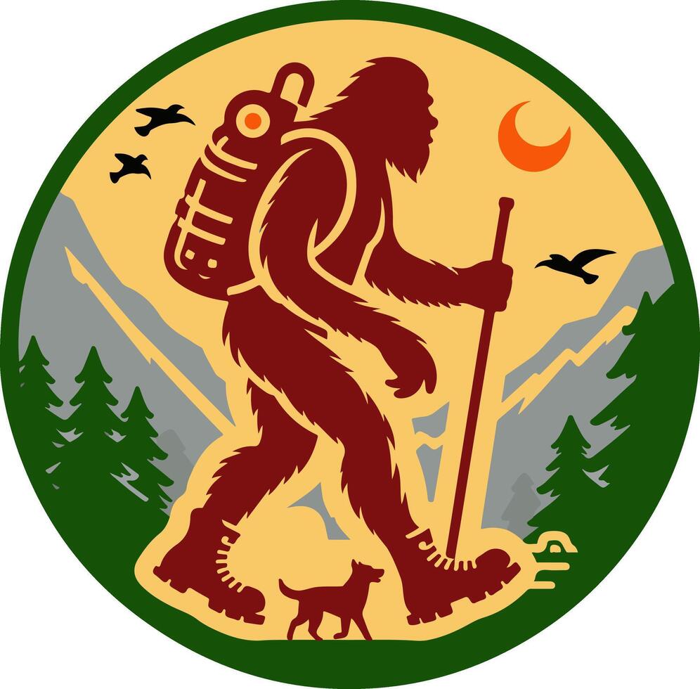 Mythical Yeti Backpacking Outdoor Quest vector
