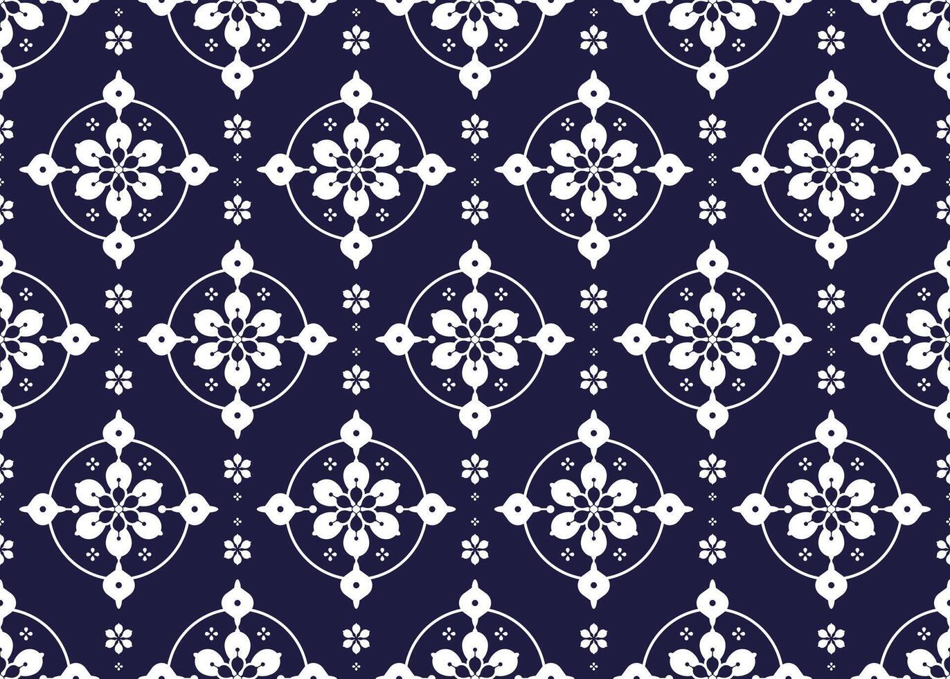 Portuguese style blue and white design of ethnic fabric seamless pattern, design for cloth, carpet, batik, wallpaper, wrapping etc. vector