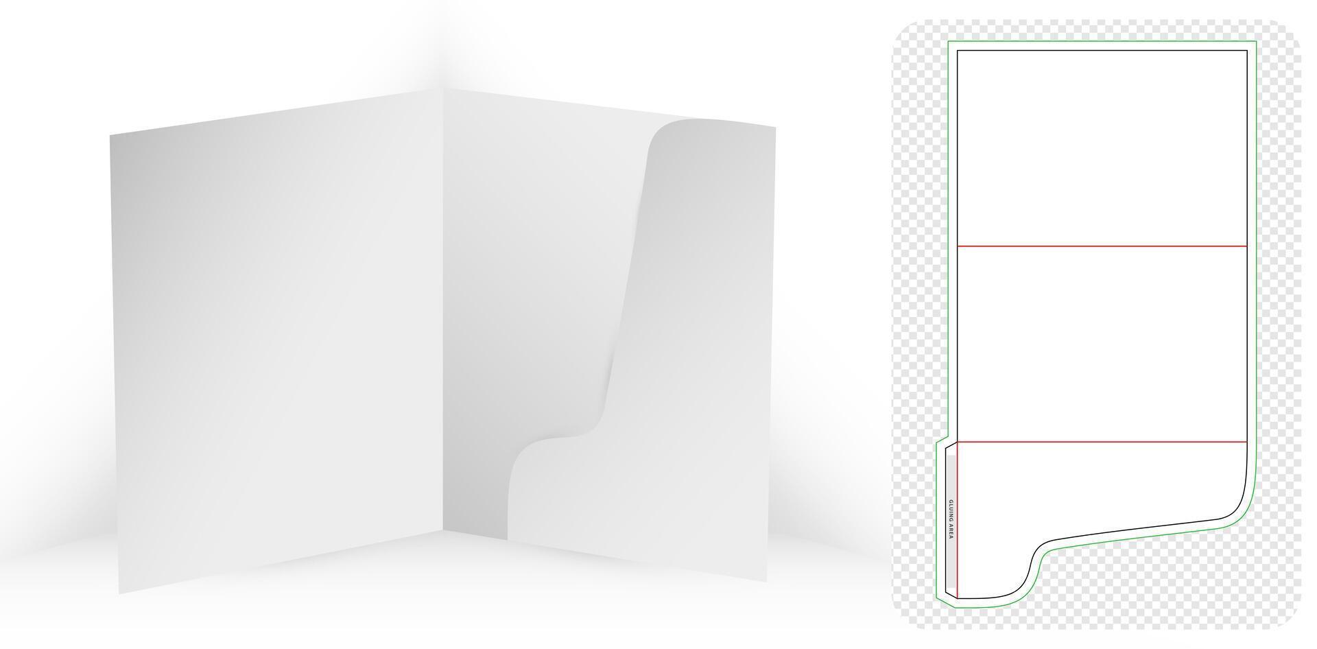 file folder business die cut templates designs 3d mock-up isolated white backgrounds for packaging branding, products compartments unique design, minimalist conceptual holder stationery product office vector