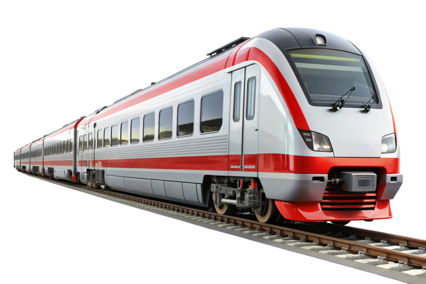 high speed train with sleek design traveling along railway tracks, symbolizing modern transportation and efficiency png