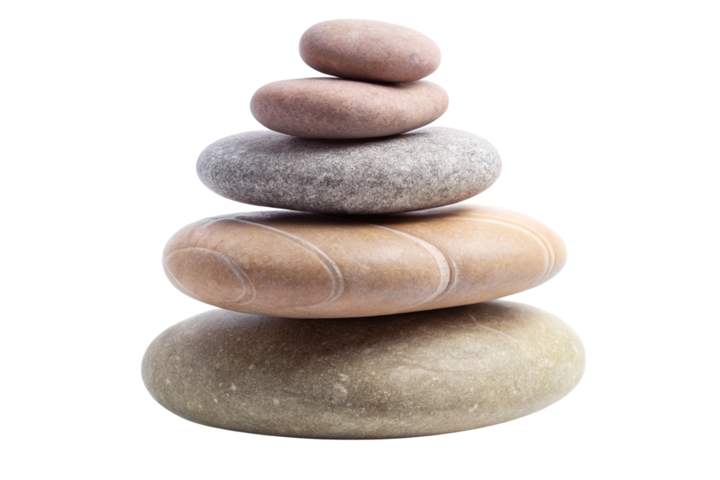 Zen inspired balanced stones pile, featuring smooth river pebbles in gradient shades of gray and beige png