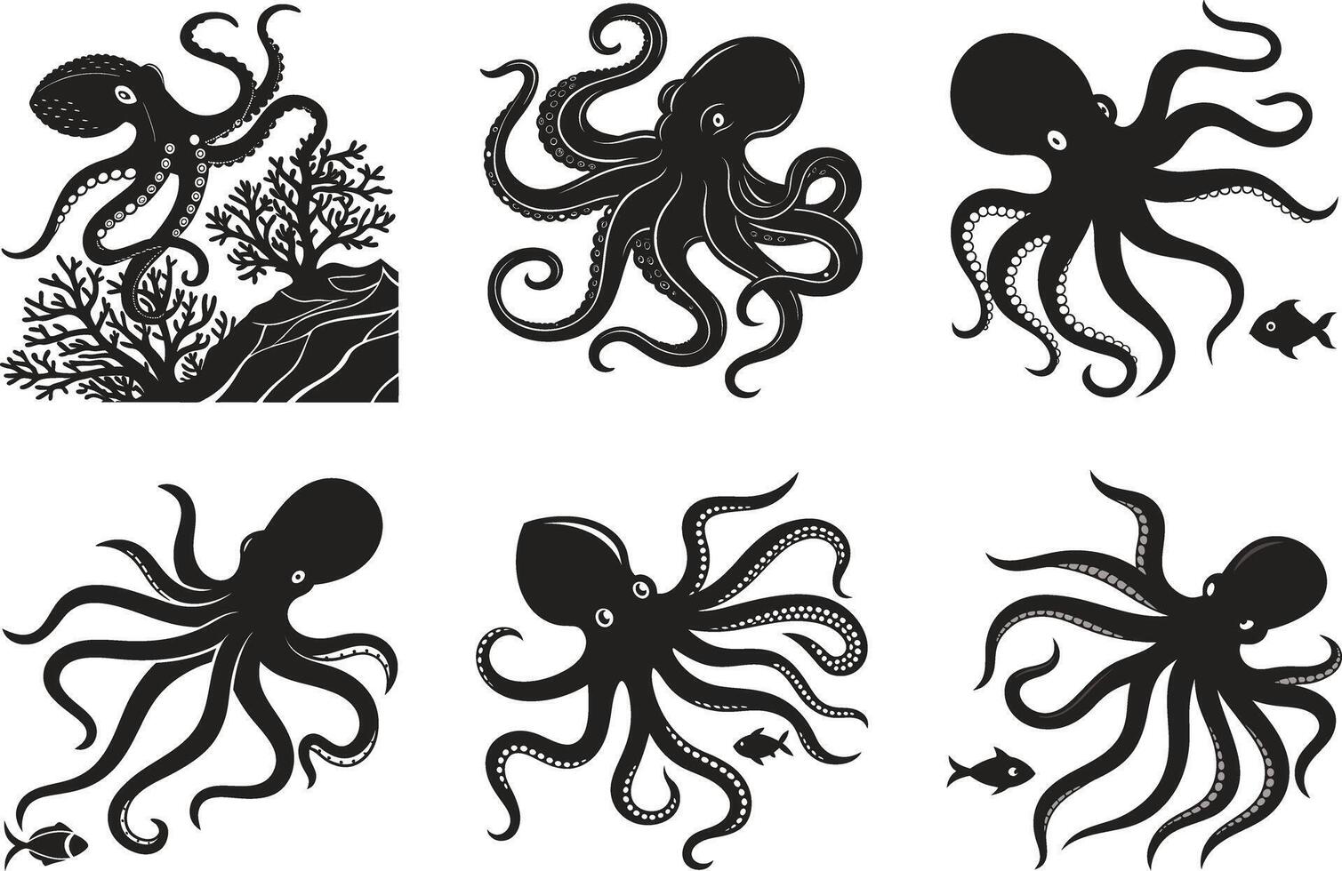 Octopus Silhouette Design Bundle vector