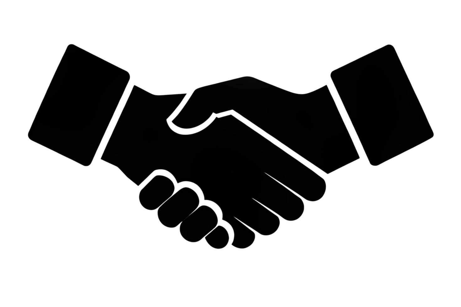 Minimalist handshake symbol in black, representing teamwork, business deals, and mutual understanding in bold design png