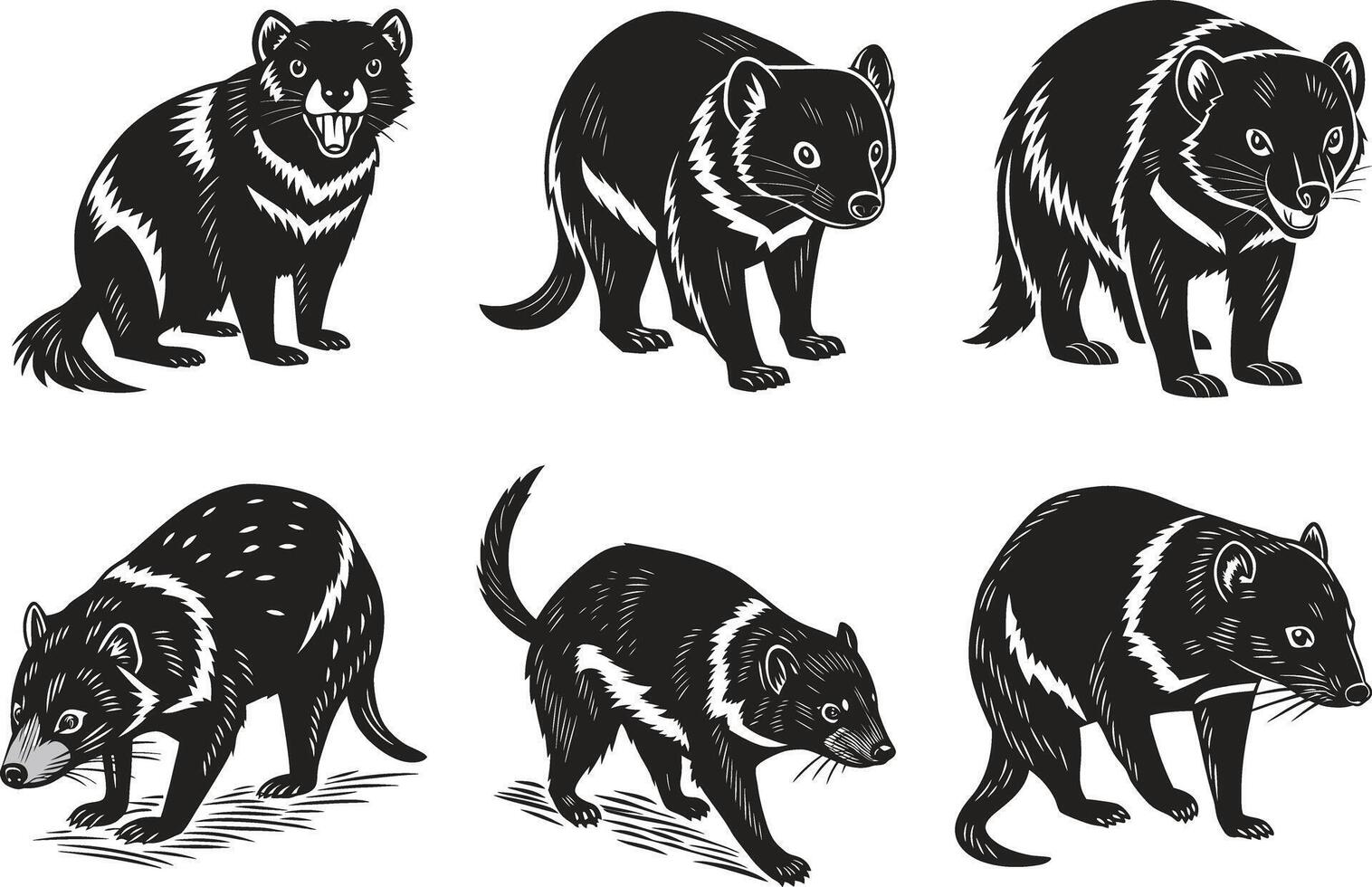 A set of four black and white illustrations of different animals vector