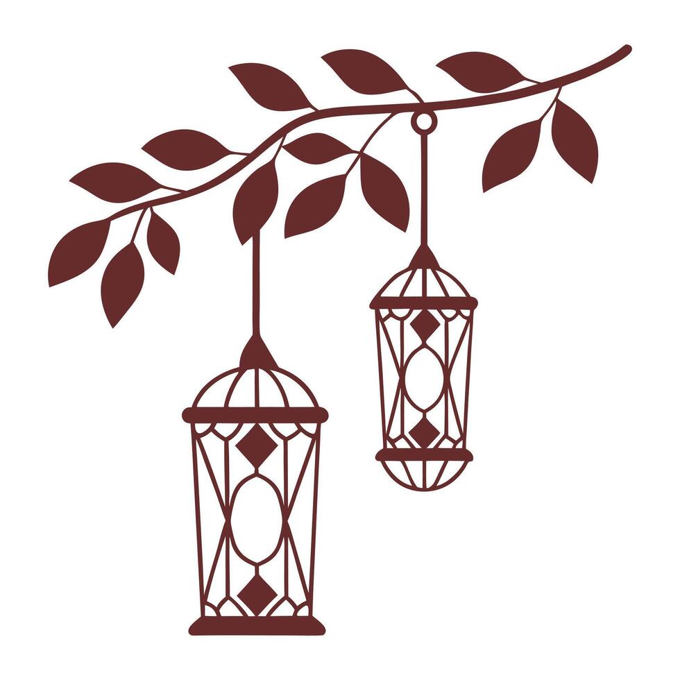 Minimalist Lantern with Branch Art vector