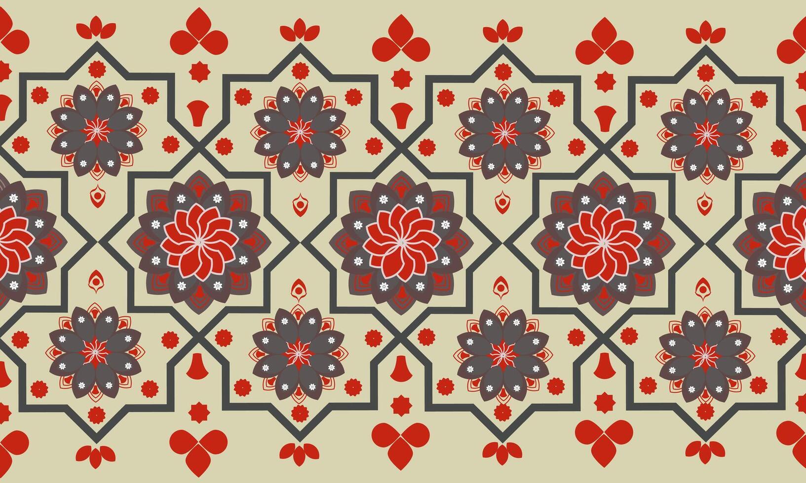 Beautiful Embroidery Floral Gray Red vector