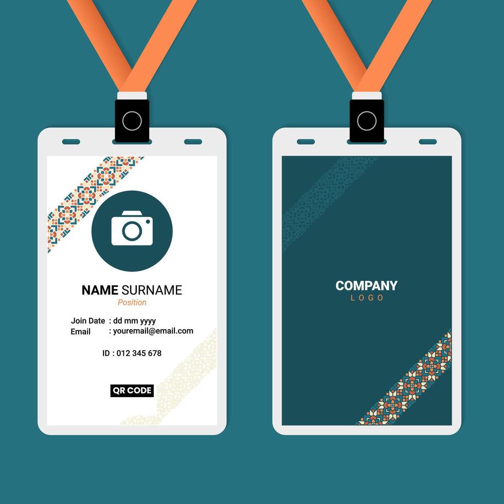 ID Card Design with Islamic Geometric Diagonal Ornament Border vector