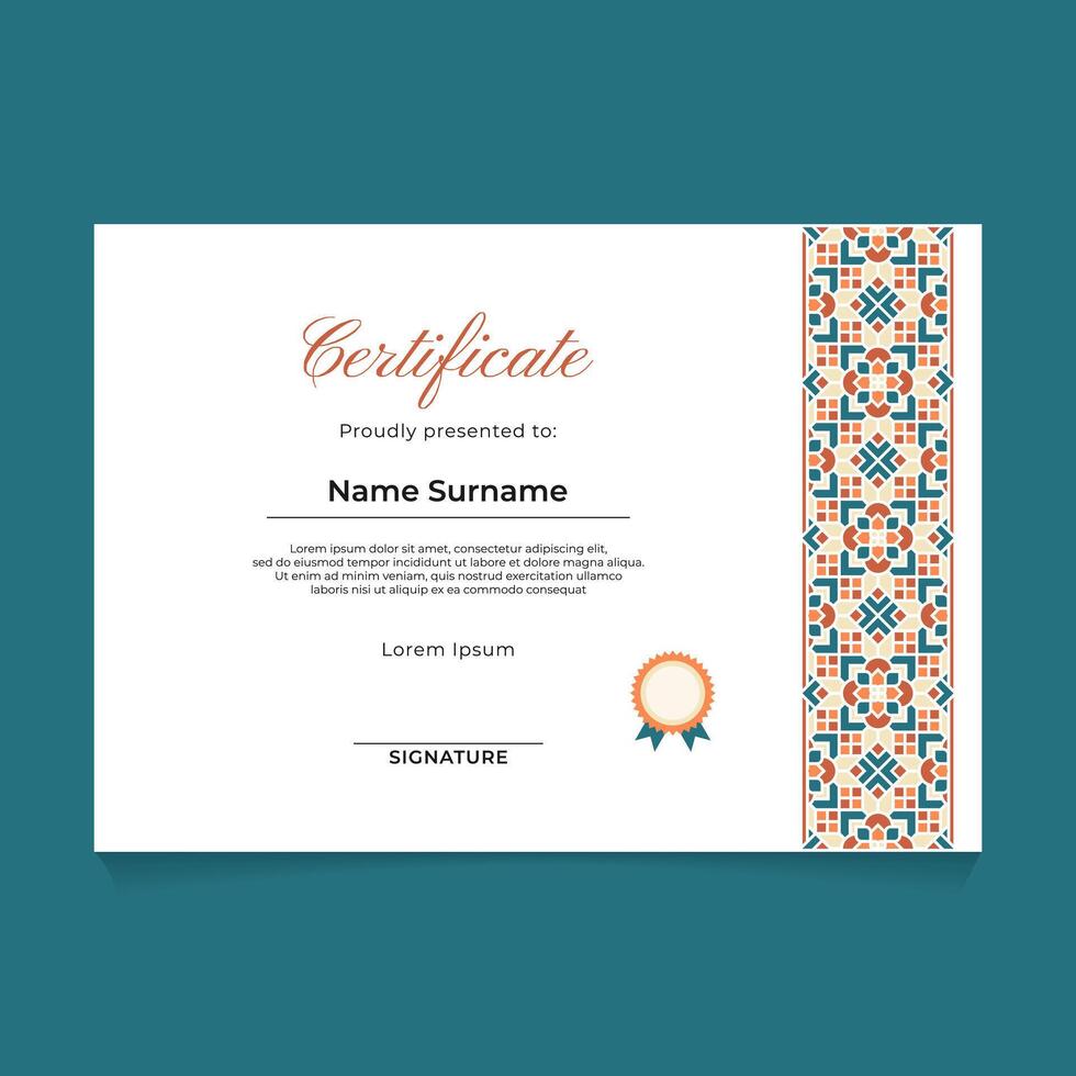Certificate Template Design with Islamic Geometric Ornament Tape Border vector