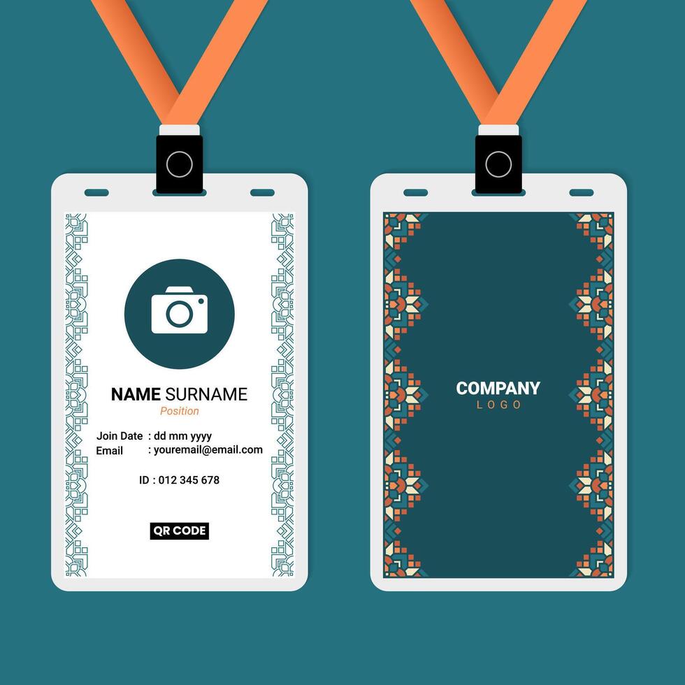 ID Card Design with Islamic Geometric Ornament Border on The Side vector