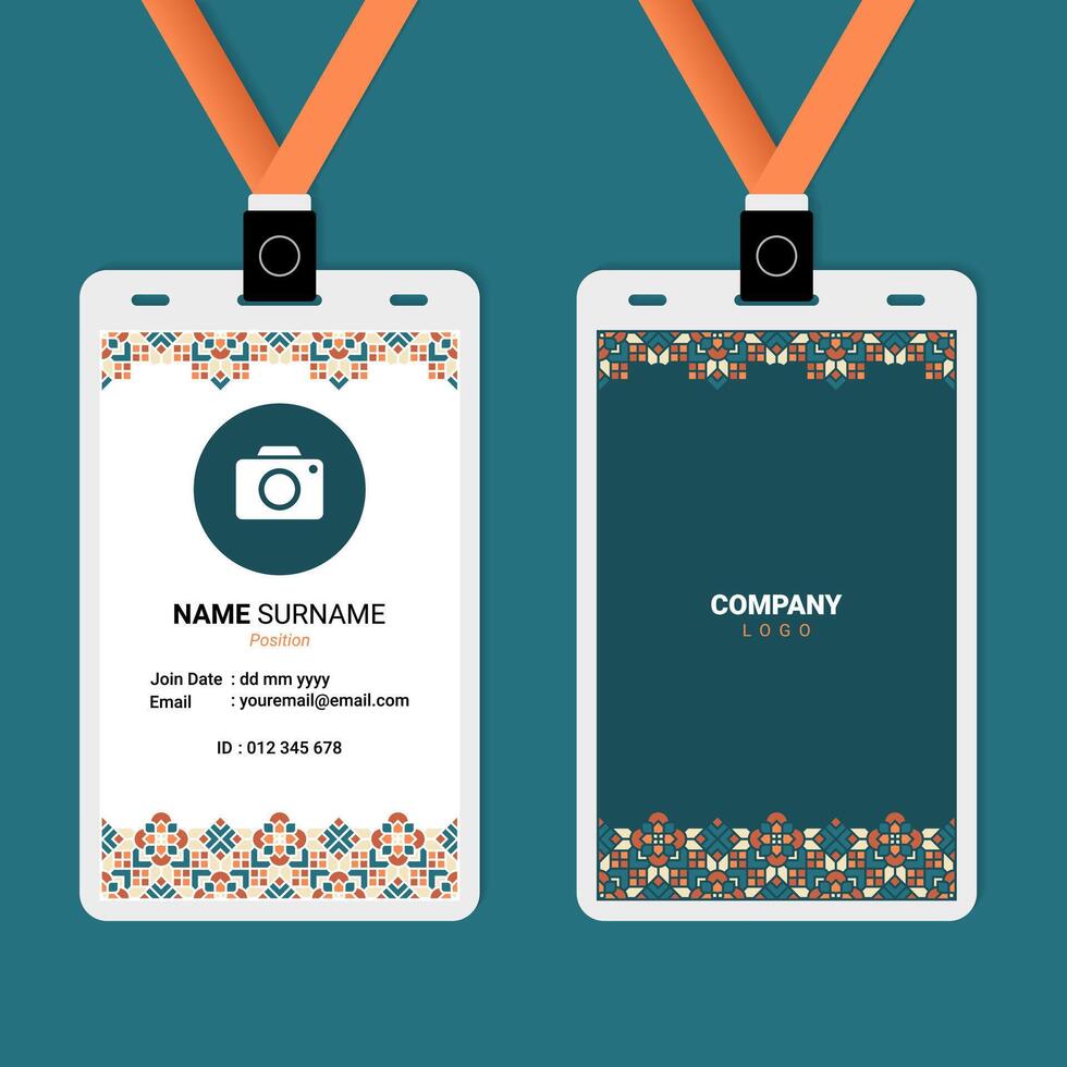 ID Card Design with Islamic Geometric Ornament on Top and Bottom vector