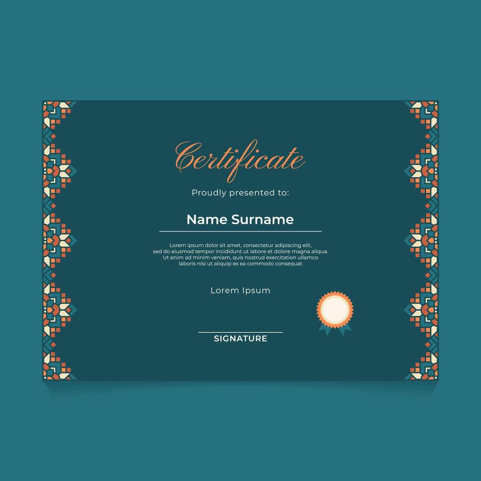 Certificate Template Design with Islamic Geometric Ornament Border on The Side and Theme vector