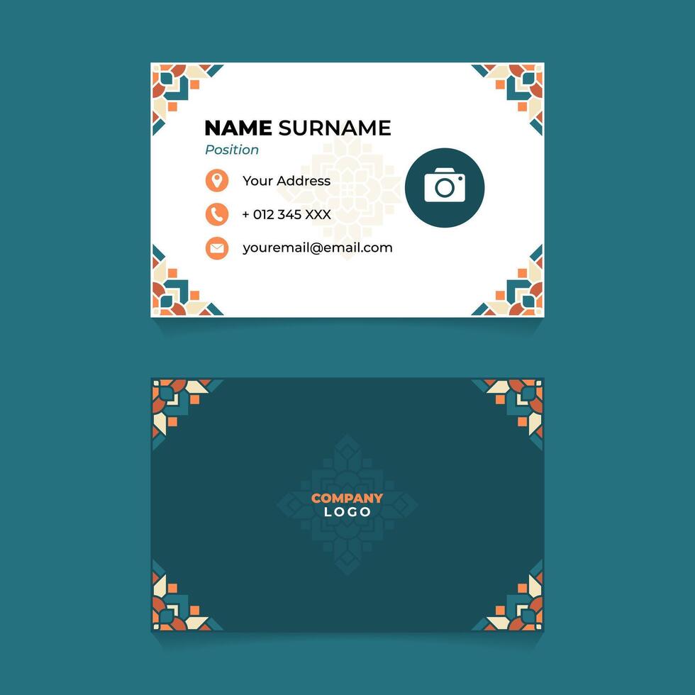 Name Card Design with Islamic Geometric Ornament on The Corner vector