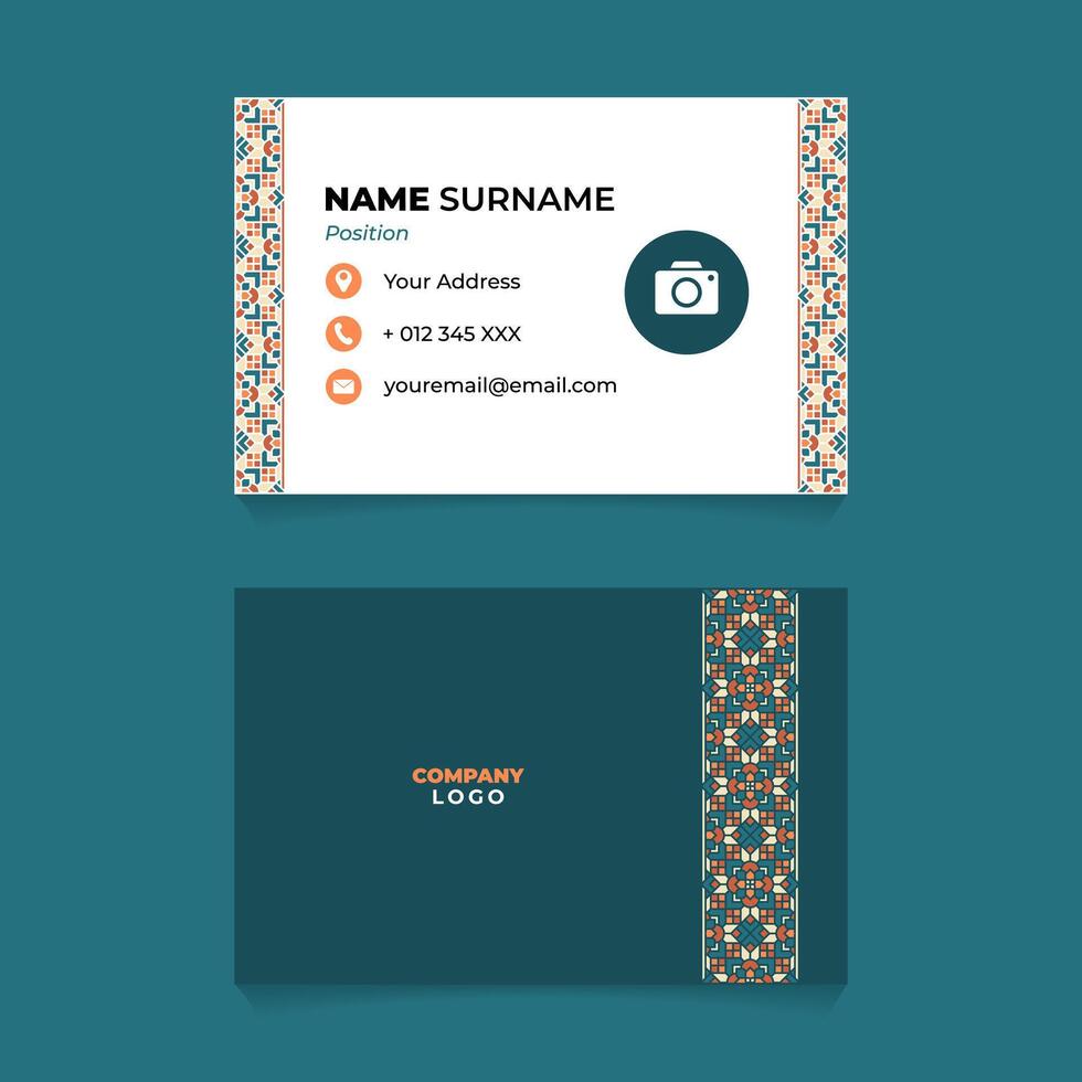 Name Card Design with Islamic Geometric Ornament Border Tape vector