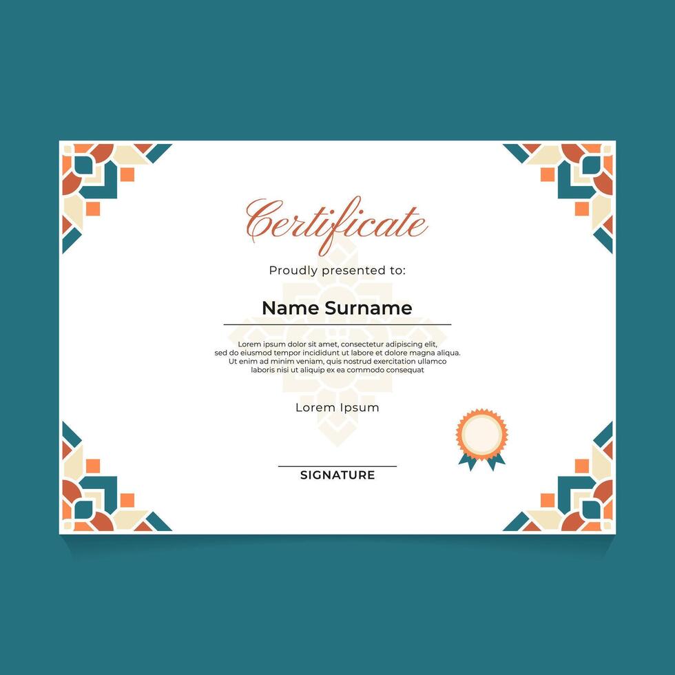 Certificate Template Design with Islamic Geometric Ornament on The Corner vector