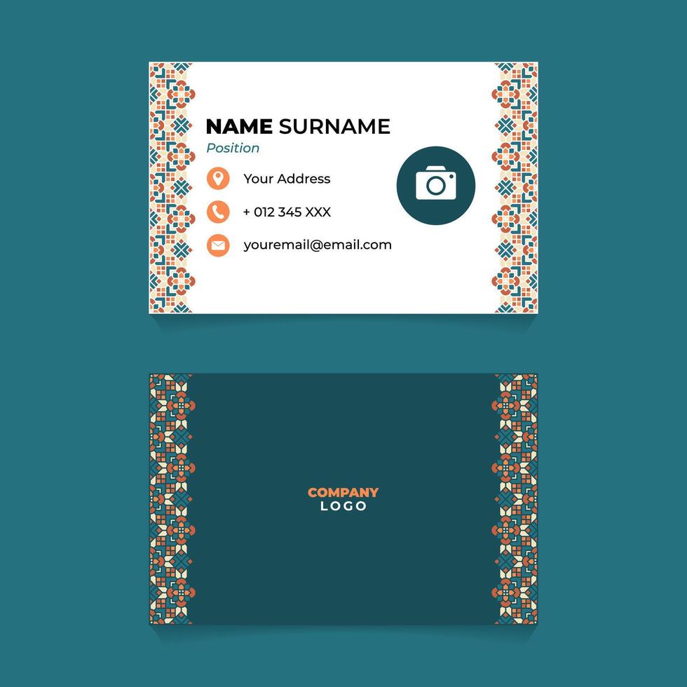 Name Card Design with Islamic Geometric Ornament Border on the Side vector