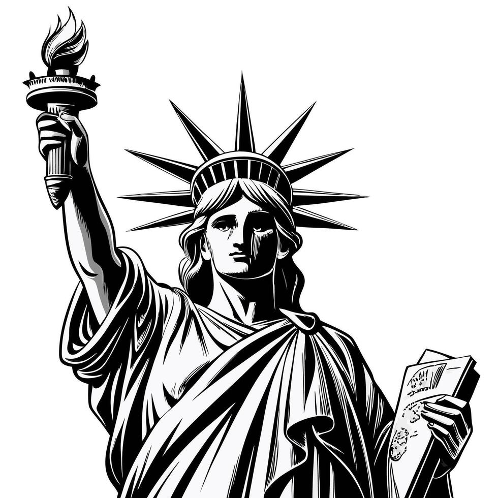 Statue of Liberty sketch hand drawn with black lines, vector