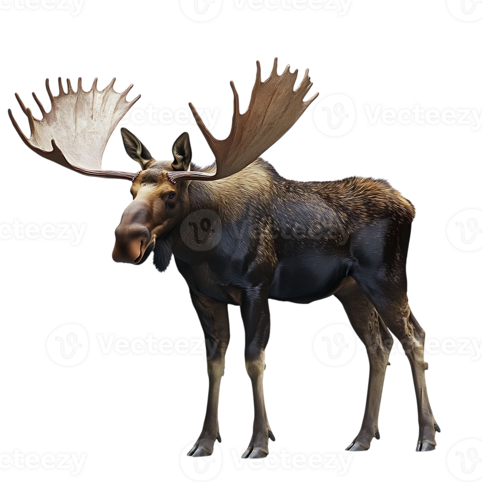 Wild Moose with Enormous Antlers Standing Isolated on Transparent Background png