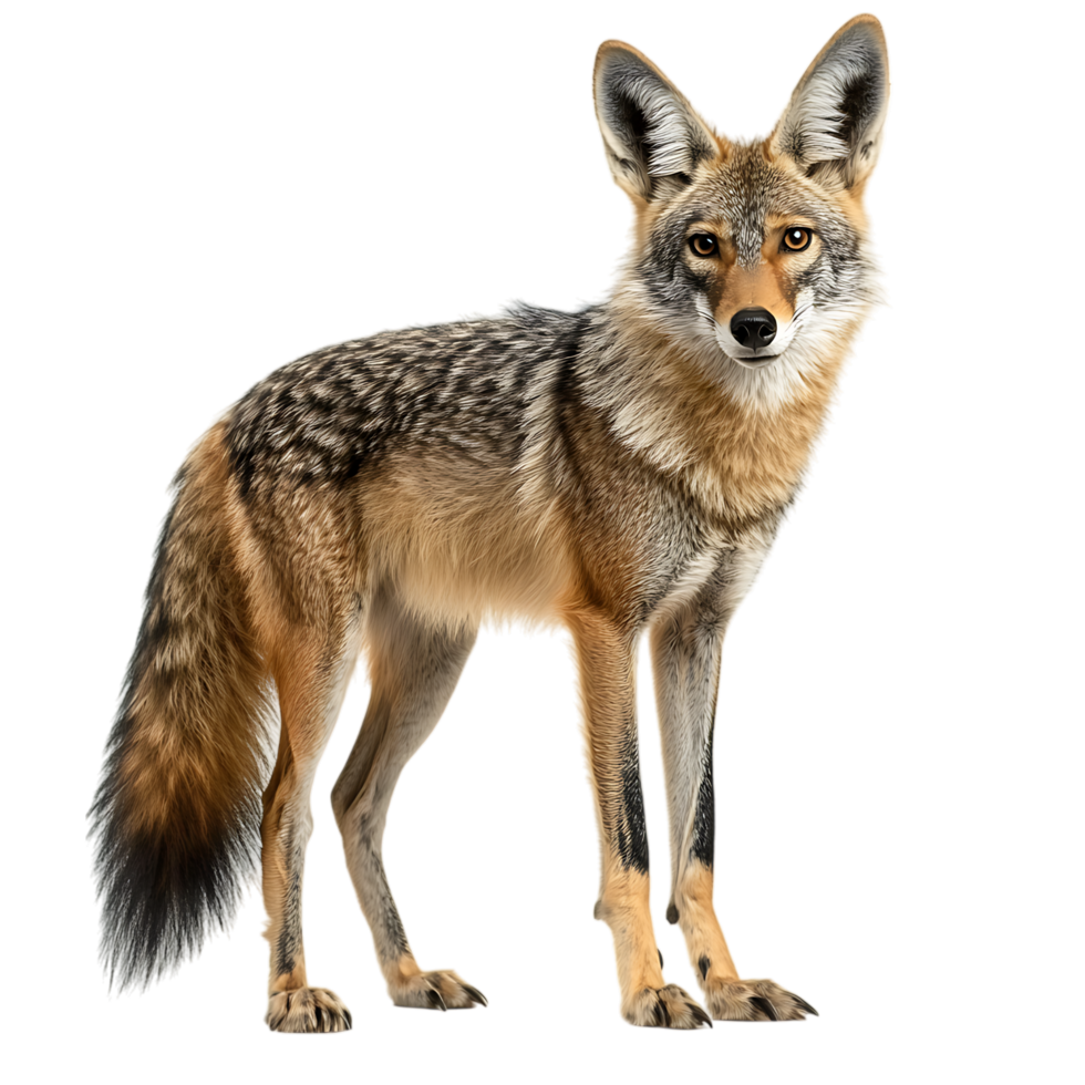Smart Jackal Standing Alert with Perked Ears Isolated on Transparent Background png
