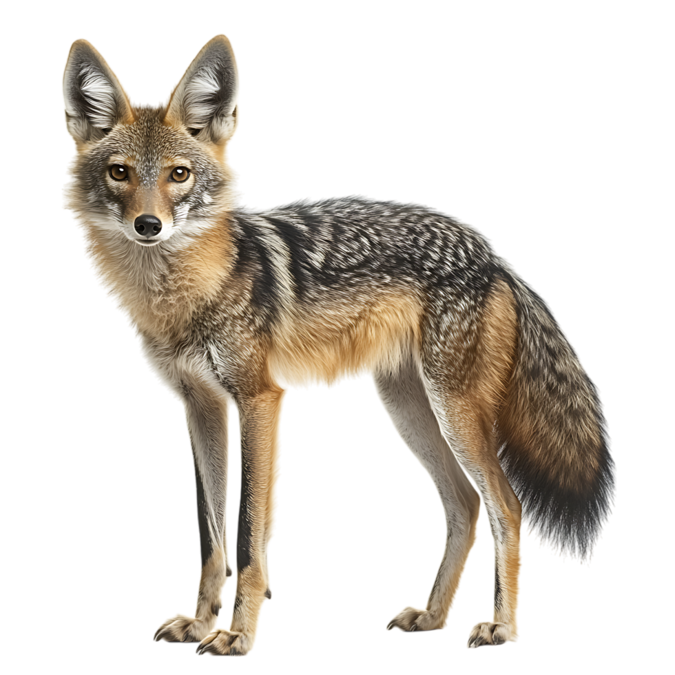 Wild Jackal Standing with Perked Ears Isolated on Transparent Background png