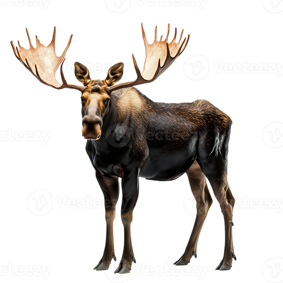 Powerful Moose with Expansive Antlers Standing Isolated on Transparent Background png