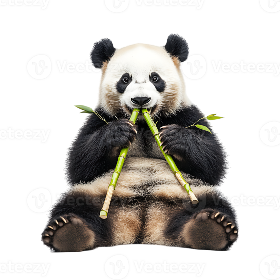 Cute Panda Sitting and Eating Bamboo Isolated on Transparent Background png