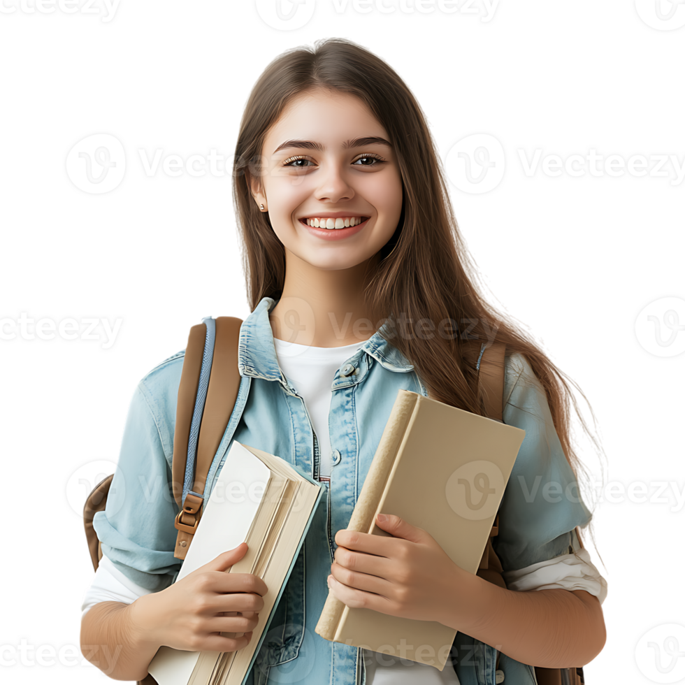 Smiling University Student Girl in Casual Attire Isolated on Transparent Background png