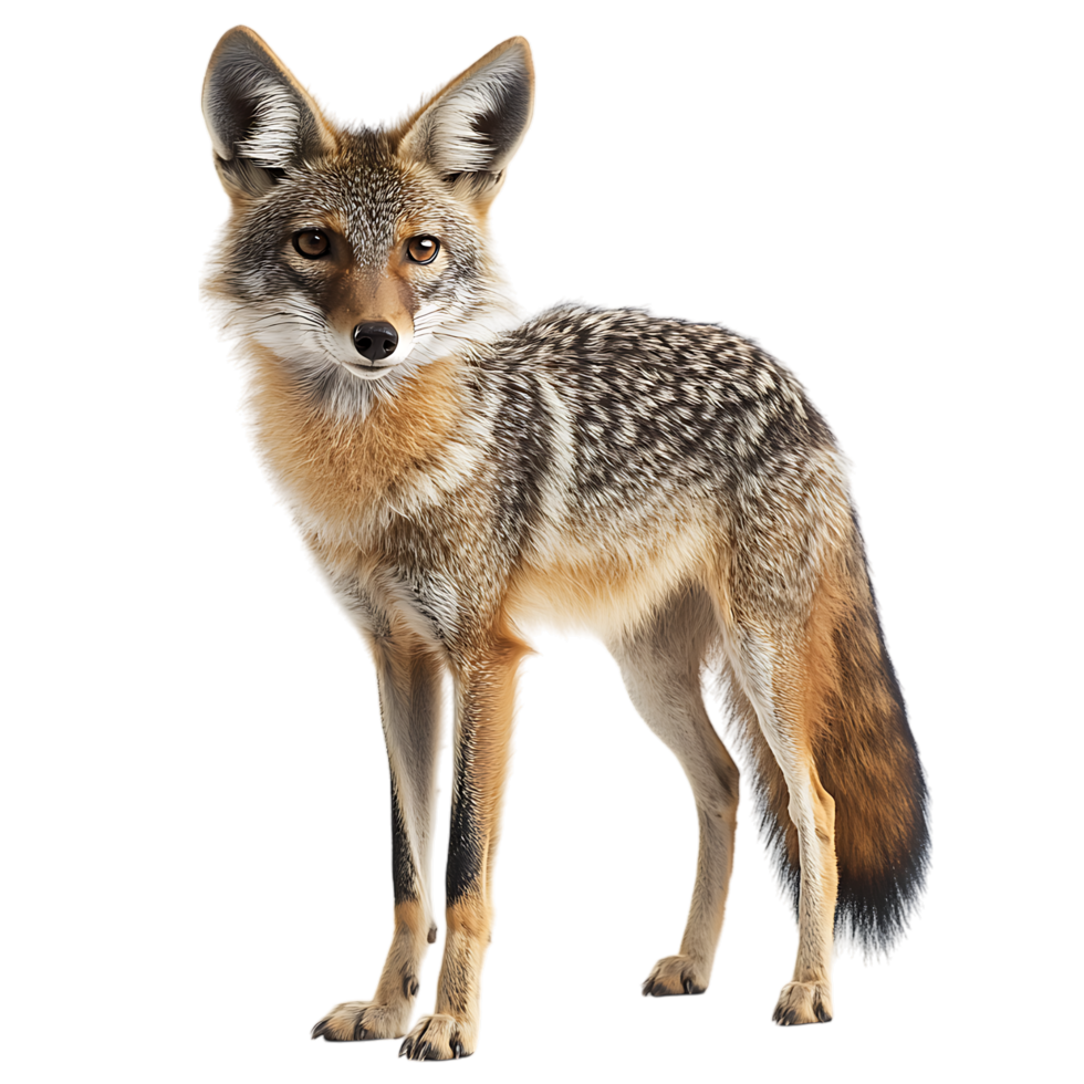 Clever Jackal Standing Attentively with Perked Ears Isolated on Transparent Background png