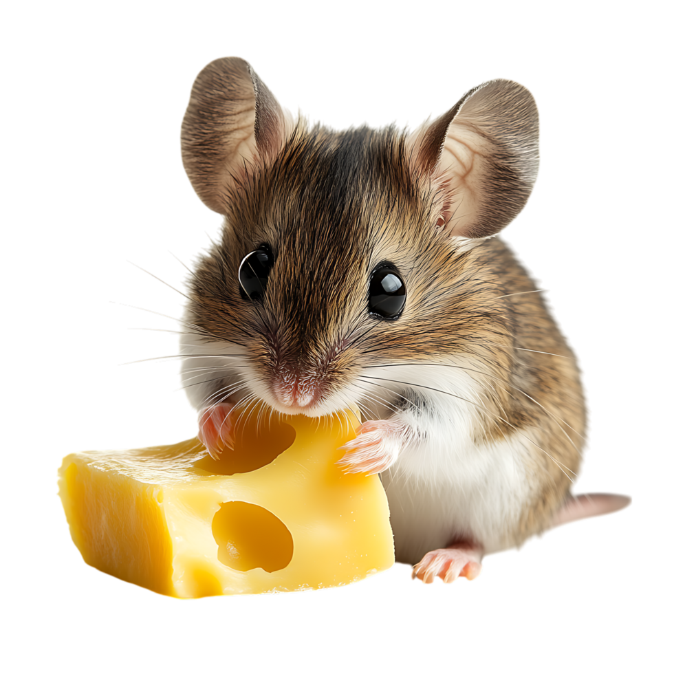 Small Mouse Holding Cheese and Nibbling Isolated on Transparent Background png