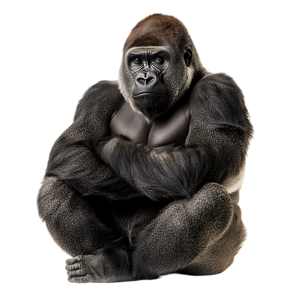 Gorilla Sitting with Arms Crossed Isolated on Transparent Background png