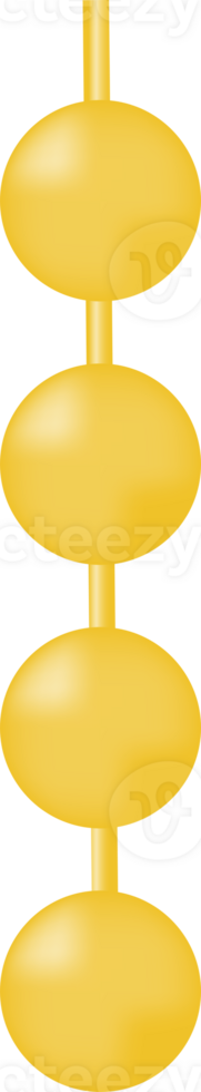 Vertical gold decoration with four connected spherical shapes. Isolated on transparent background. png