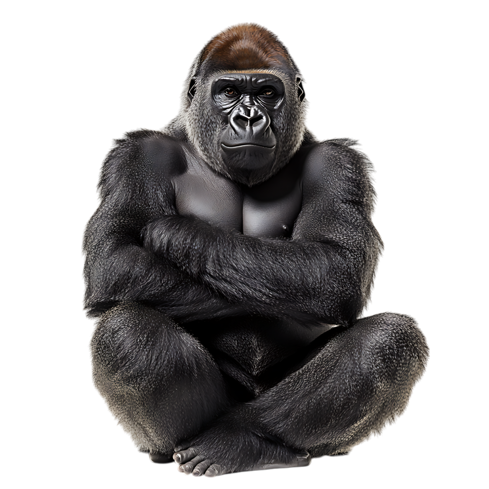 Strong Gorilla Sitting with Crossed Arms Isolated on Transparent Background png