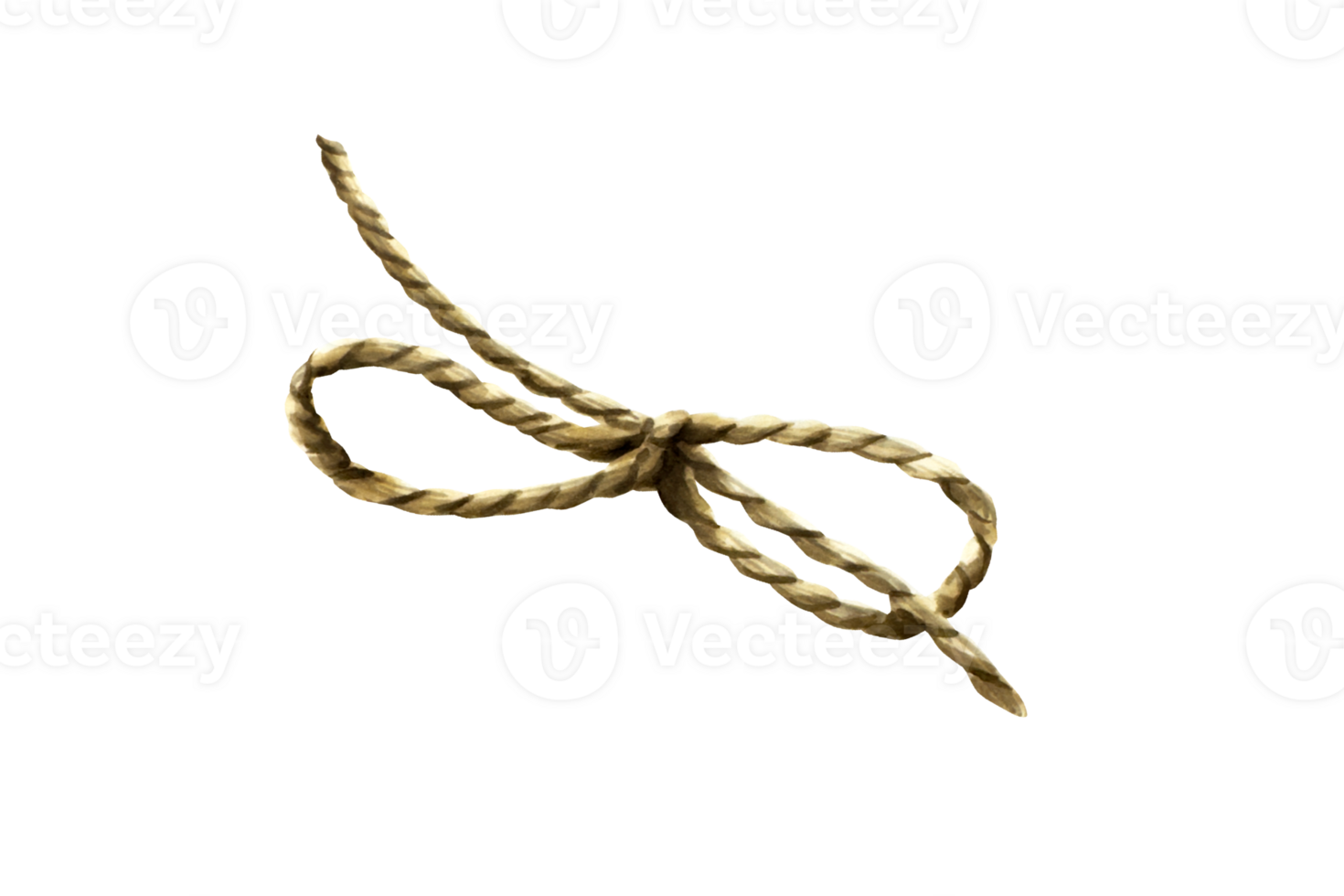Twine string tied in a bow. Watercolor hand drawn packthread isolated on transparent background. Tie jute illustration. For designers, menu, decoration, food blog, ecofriendly branding. Healthy png