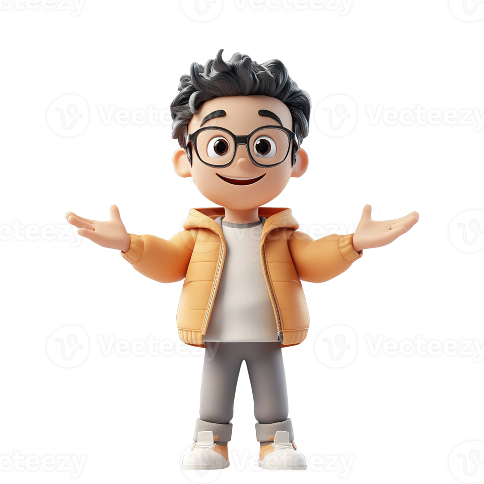 A cartoon boy with glasses and a jacket png