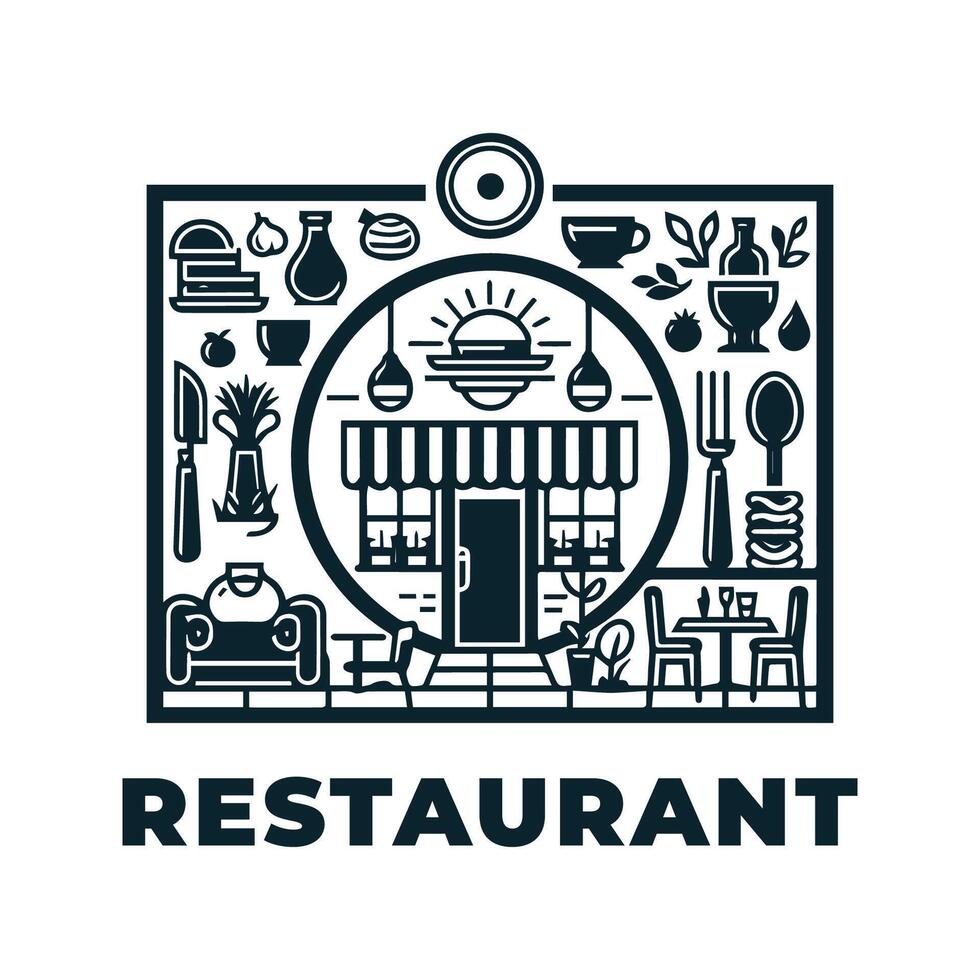Restaurant Logo Simple Illustration With Blue Concept vector