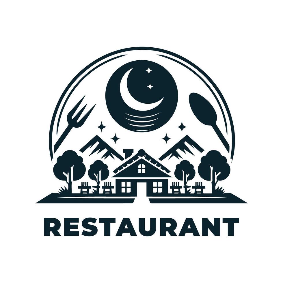 Illustration Simple Restaurant Logo With Blue Concept vector