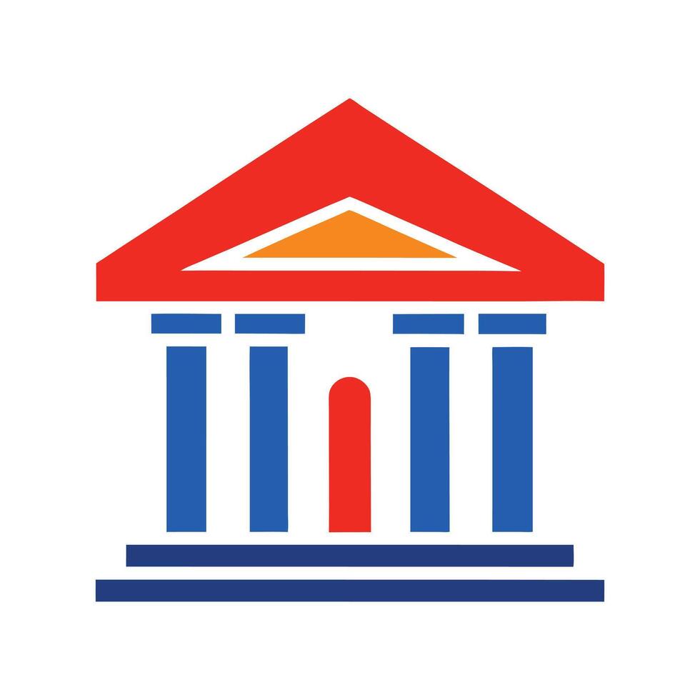 Patriotic Red and Blue Government Building Icon with Columns for Institutions, Law, and Architecture Design vector
