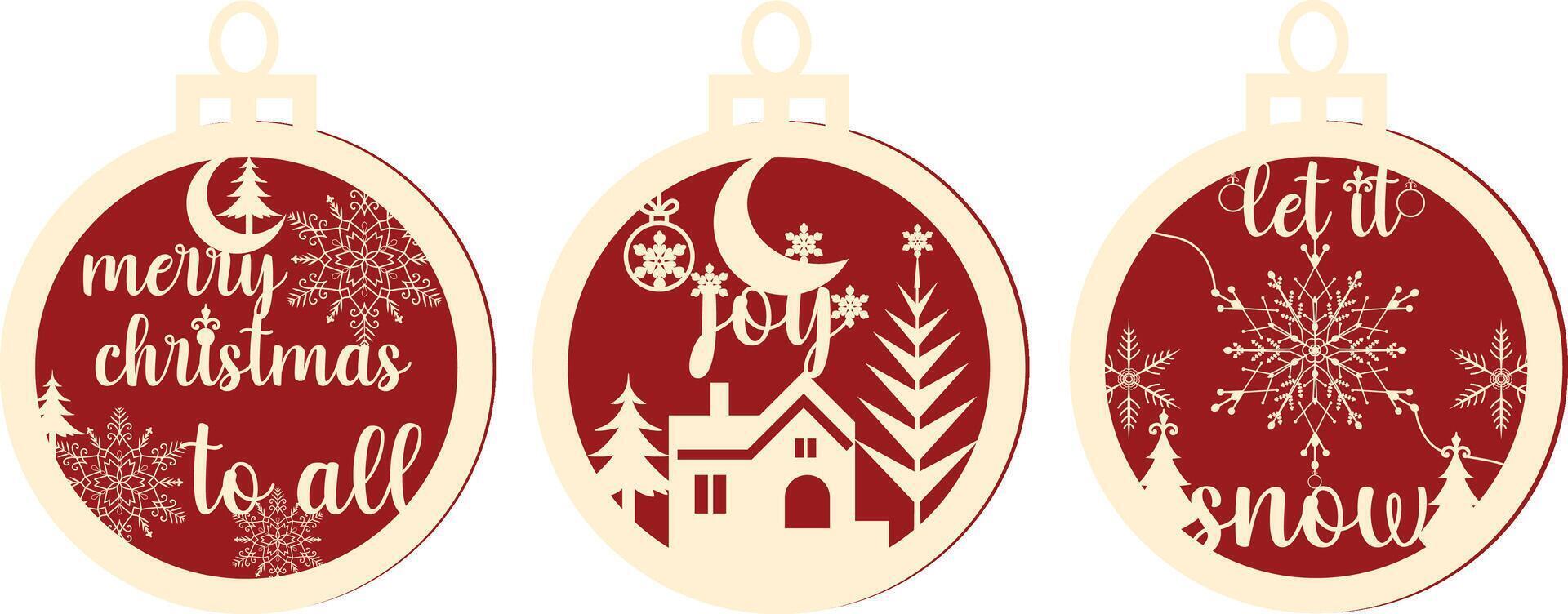 2 layer wooden Christmas ball decoration bundle. vector