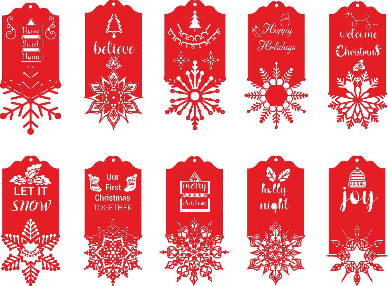 Christmas gift tag decoration bundle with Christmas snowflake elements. vector